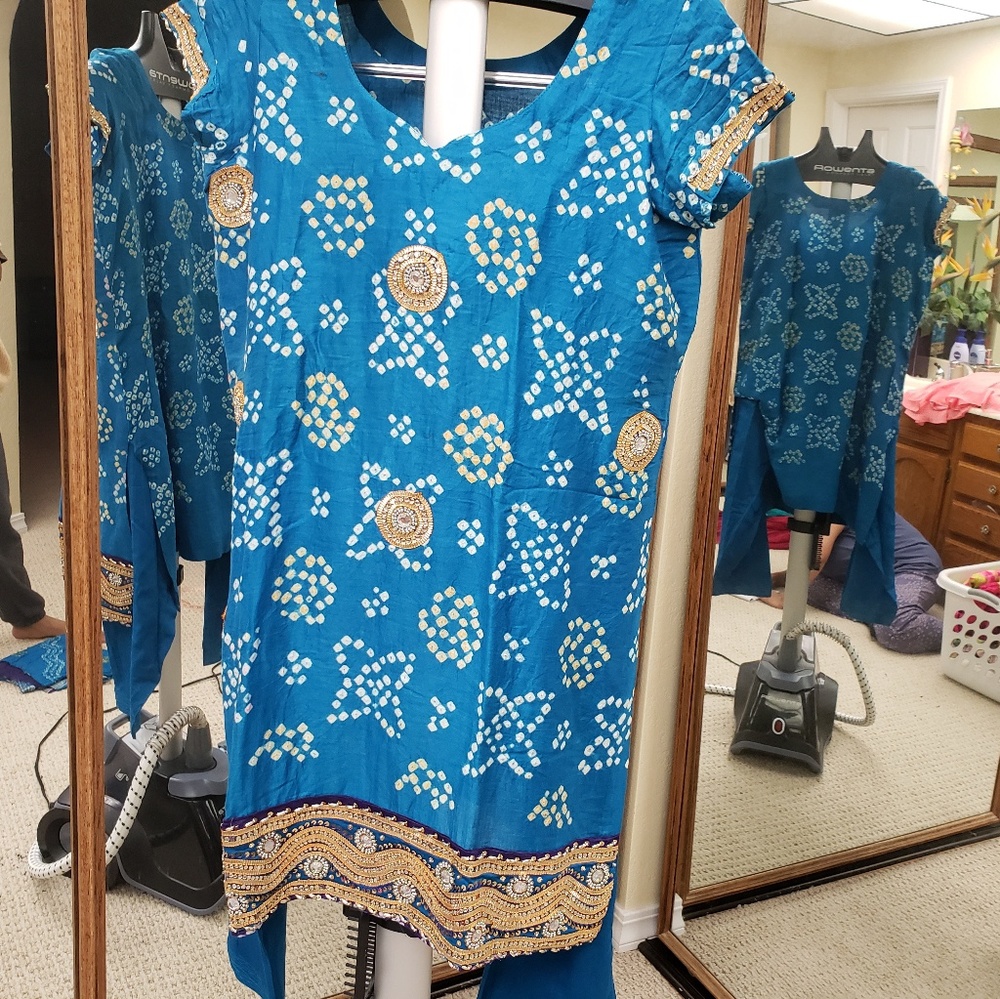 Blue suit w/ salwar bandhani style